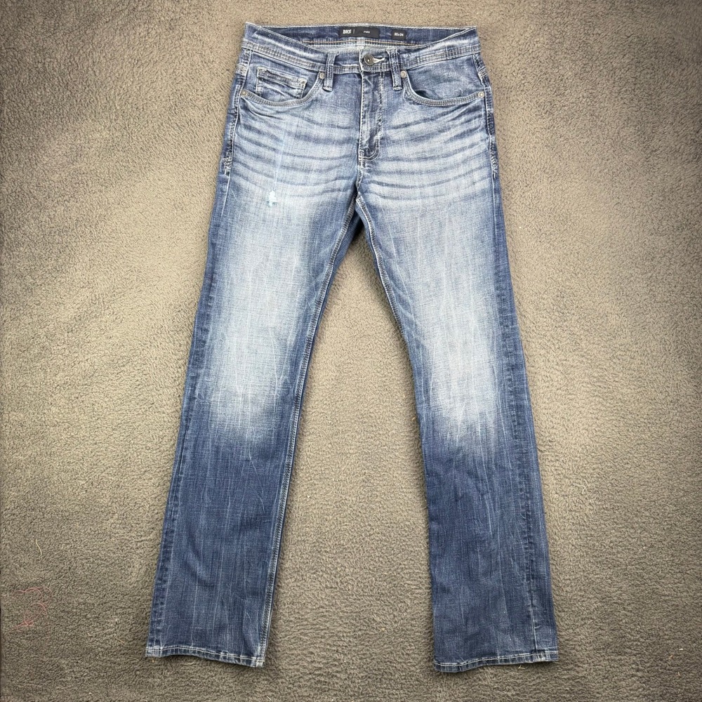 BKE Jake Straight Boot Jeans Mens 30x34 Blue Distressed Stretch Denim 12310